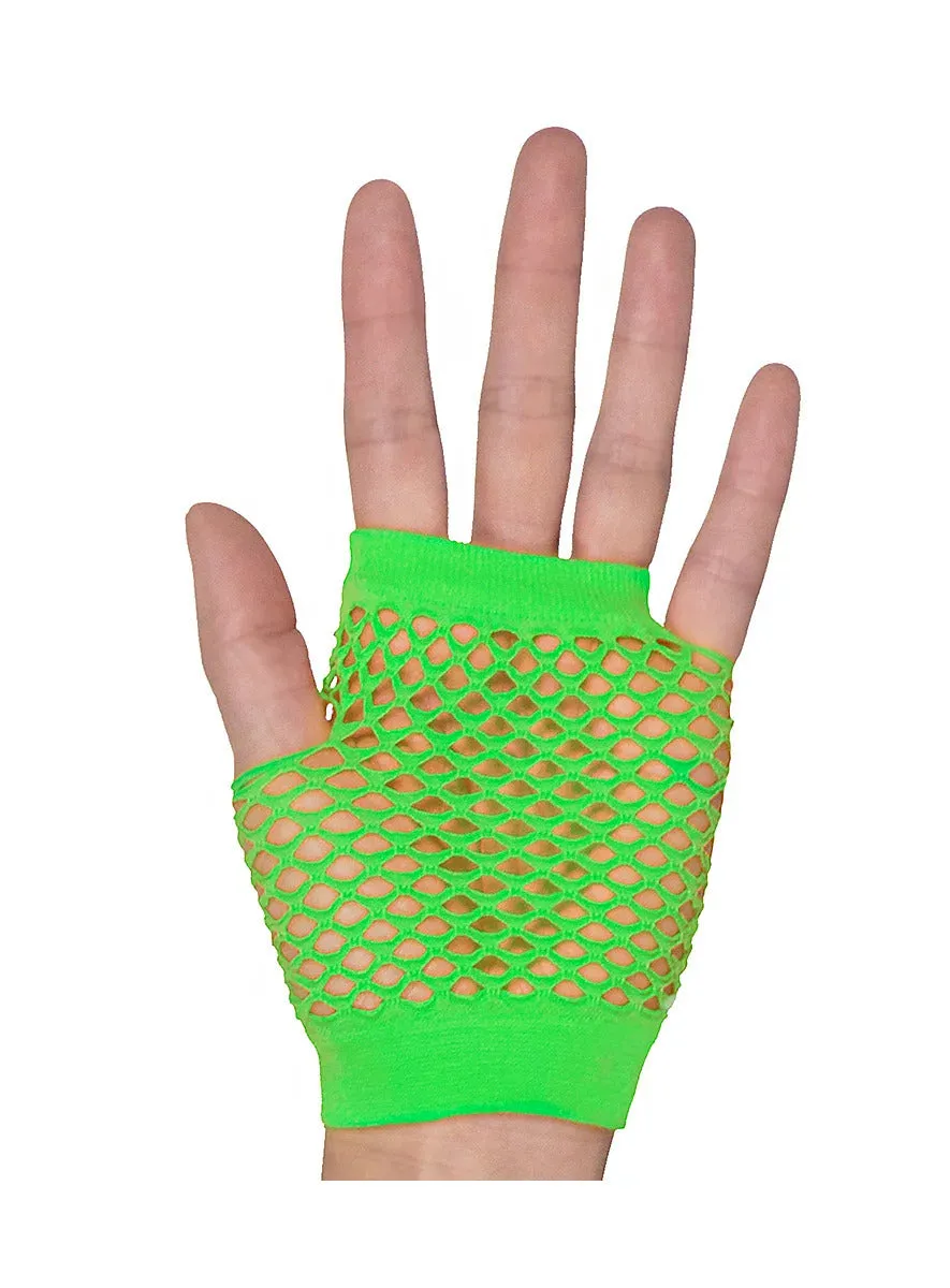 1 Pair Fishnet Gloves | Fingerless | Wrist Length | 70s 80s Costume Party | Neon Green