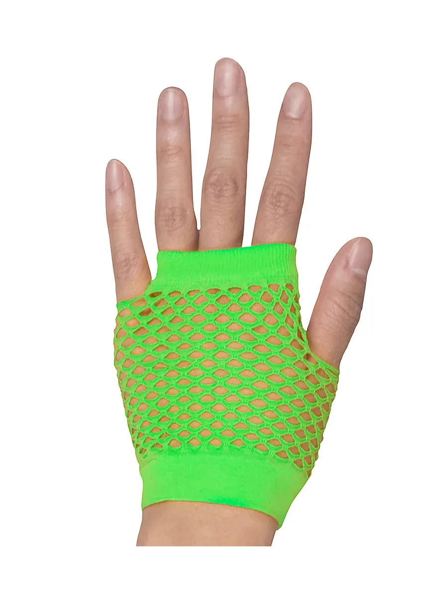 1 Pair Fishnet Gloves | Fingerless | Wrist Length | 70s 80s Costume Party | Neon Green