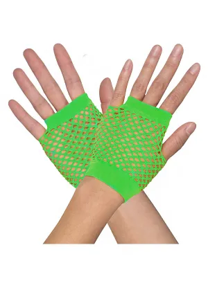 1 Pair Fishnet Gloves | Fingerless | Wrist Length | 70s 80s Costume Party | Neon Green