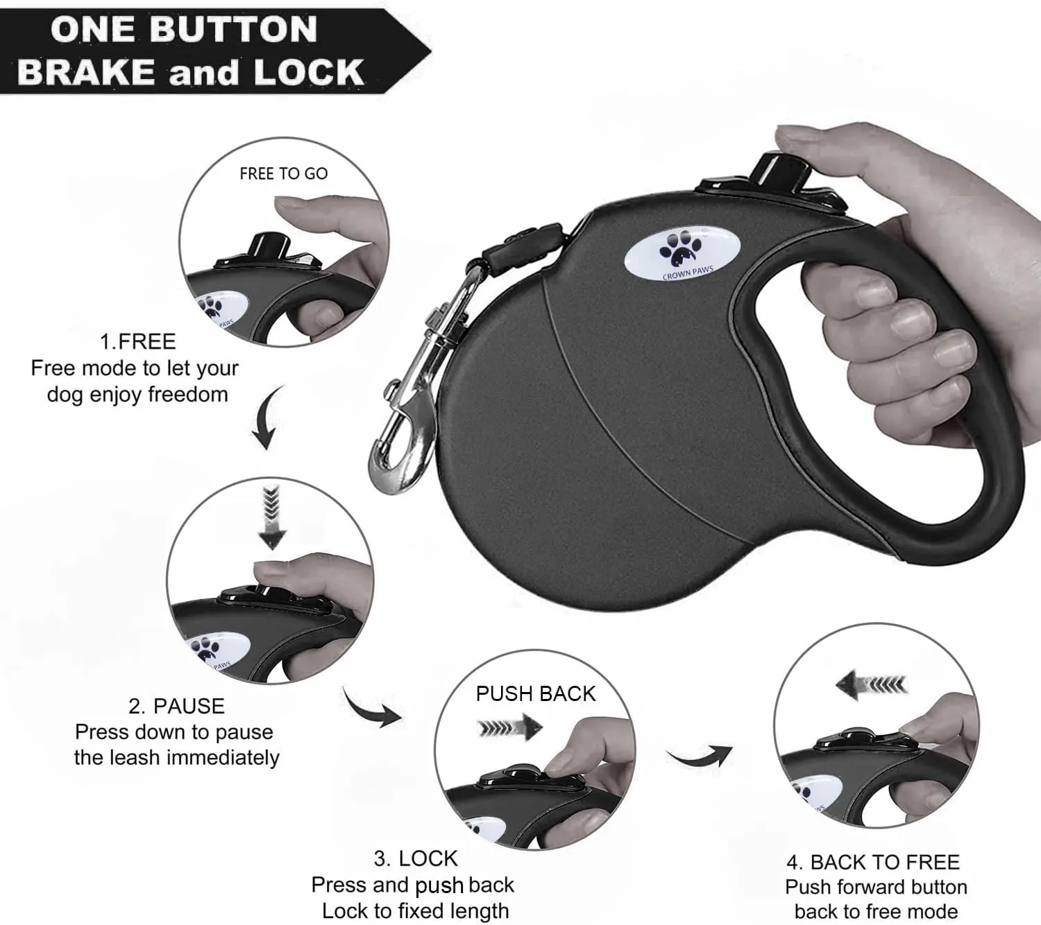 16 ft Retractable Dog Leash for Large Dogs up to 110 lbs,Tangle-Free Nylon Tape,Black Dan L