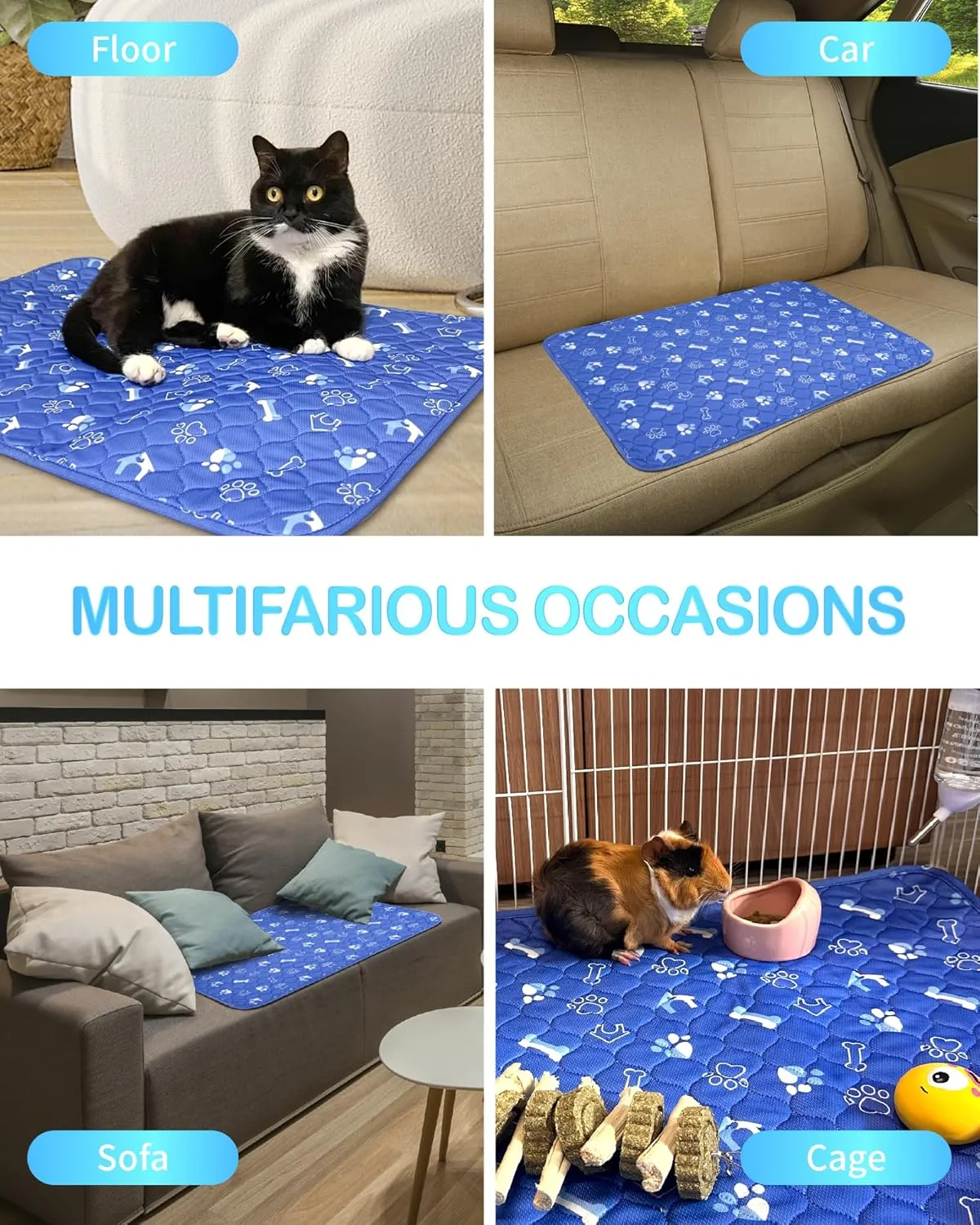 3 Pack 28 x 20 Blue Guinea Pig Cage Liners,Washable Guinea Pig Pee Pads,Guinea Pig Bedding for Rabbits Ferret Hamster Chinchilla Bunny Small Animals