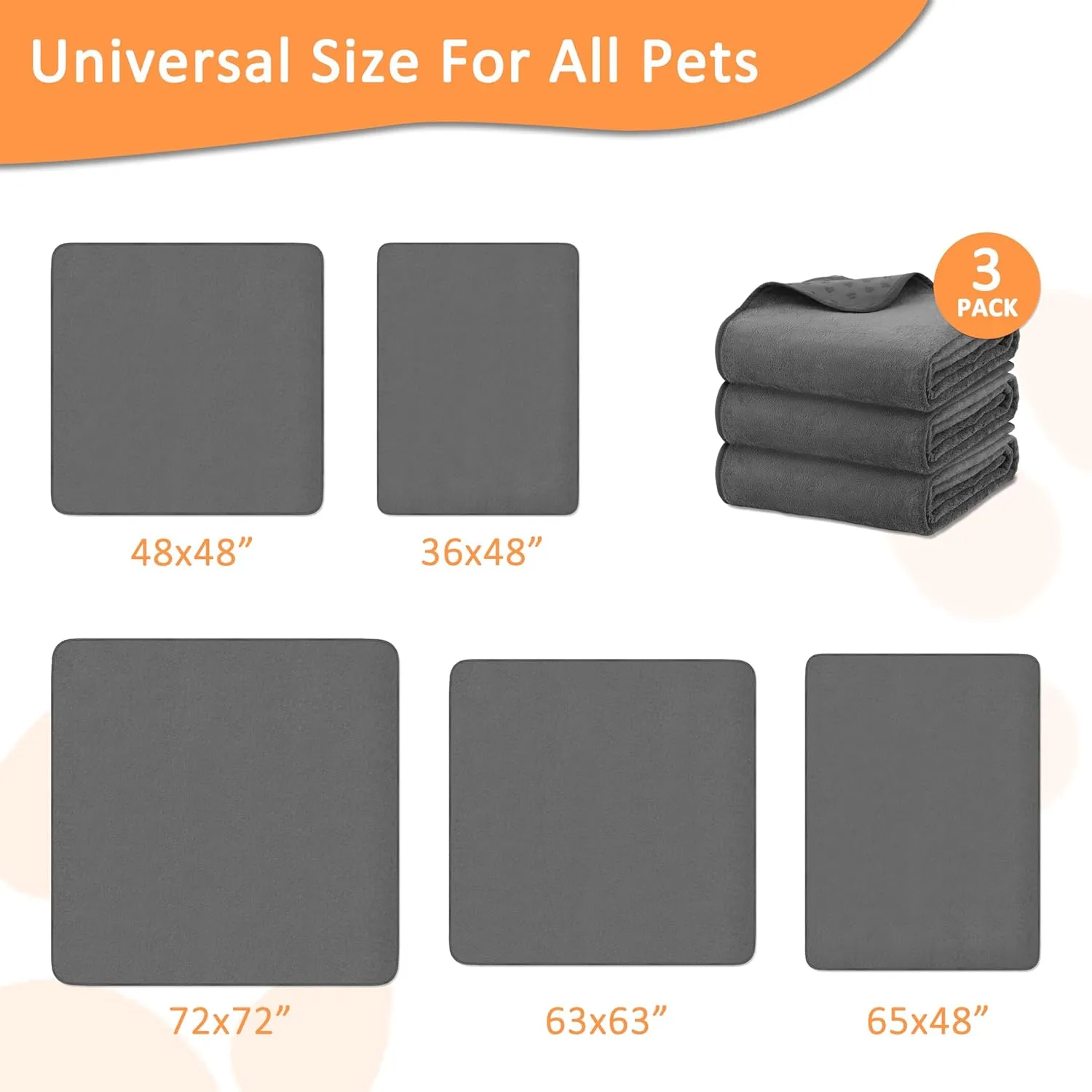 3 Packs Washable Pee Pads for Dogs, 48'' x 48" Reusable Puppy Pads with Super Absorbent, Fast Absorbent Pet Whelping Pads, Puppy Playpen Mat for Incontinence, Housebreak, Crate, Grey