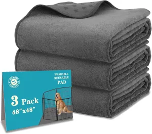 3 Packs Washable Pee Pads for Dogs, 48'' x 48" Reusable Puppy Pads with Super Absorbent, Fast Absorbent Pet Whelping Pads, Puppy Playpen Mat for Incontinence, Housebreak, Crate, Grey