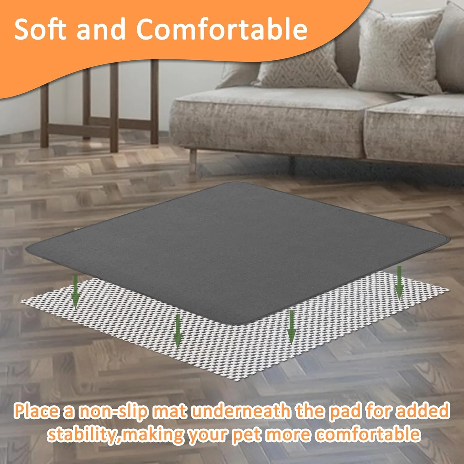 3 Packs Washable Pee Pads for Dogs, 48'' x 48" Reusable Puppy Pads with Super Absorbent, Fast Absorbent Pet Whelping Pads, Puppy Playpen Mat for Incontinence, Housebreak, Crate, Grey