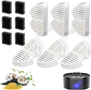 6 Pack Replacement Filters & 6 Pack Replacement Pre-Filter Sponges for 2.2L/74oz Automatic Pet Water Fountain Stainless Steel Cat Water Fountain Replacement Cat Drinking Fountain Filters white