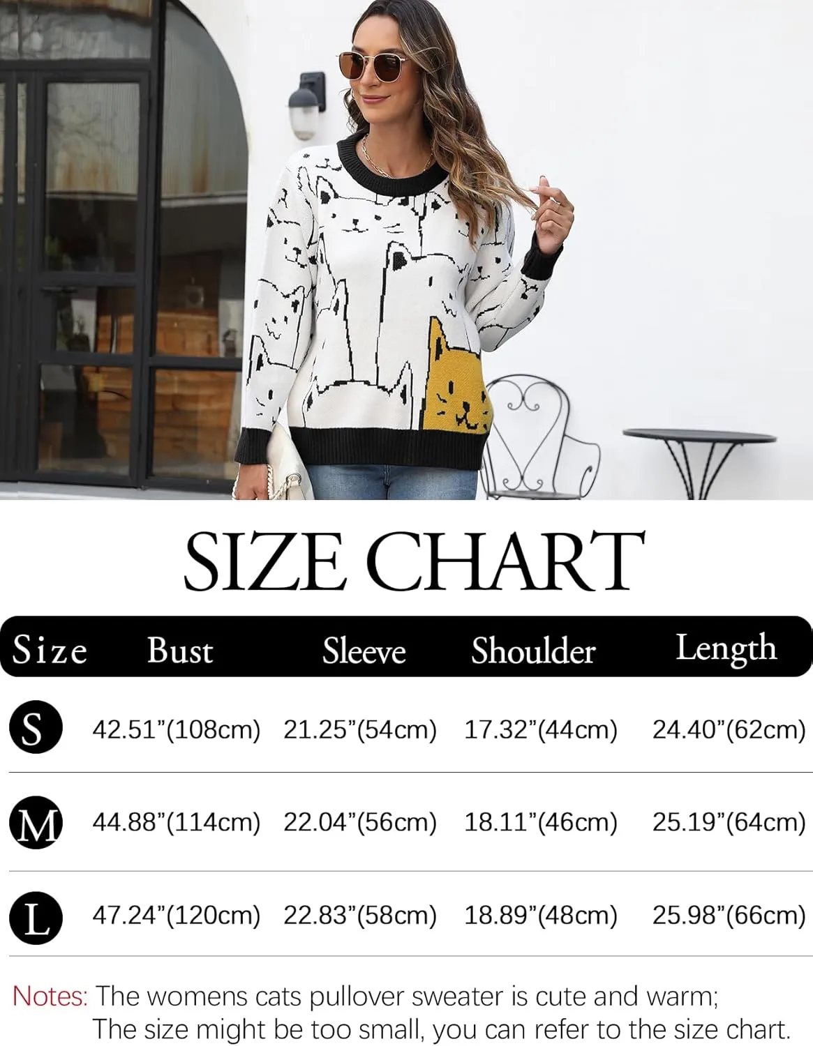 Arssm Womens Cat Sweaters 2024 Long Sleeve Oversized Cute Kawaii Cartoon Crewneck Pullover Knit Sweater Top