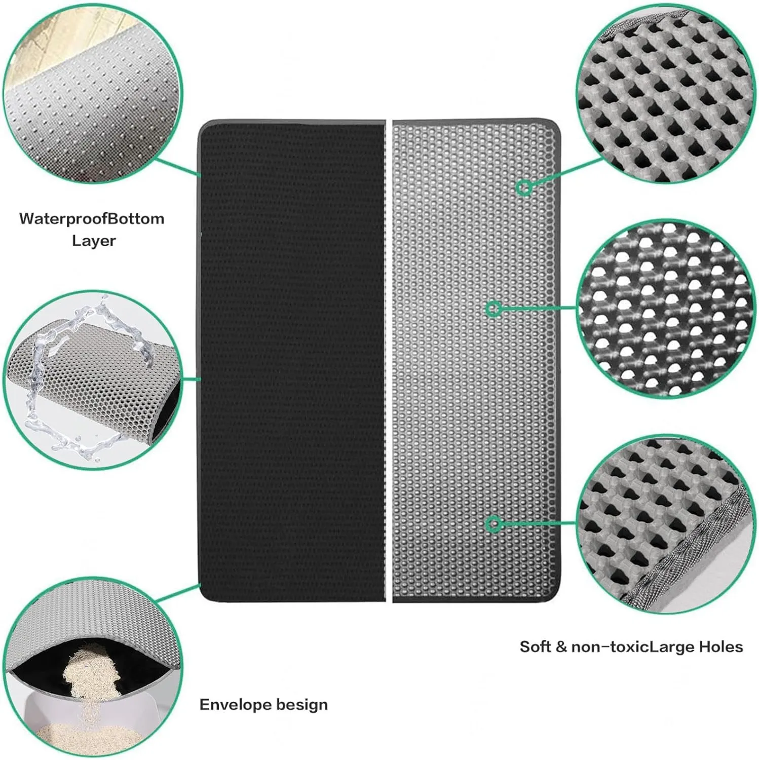 Cat Litter Mat Litter Trapping Mat, 24X35In/26X46In Double Layer Easy Clean Cat Litter Trap Mats Litter Box Rug, Less Waste,Soft On Paws,Non-Slip,24X35In-Gray