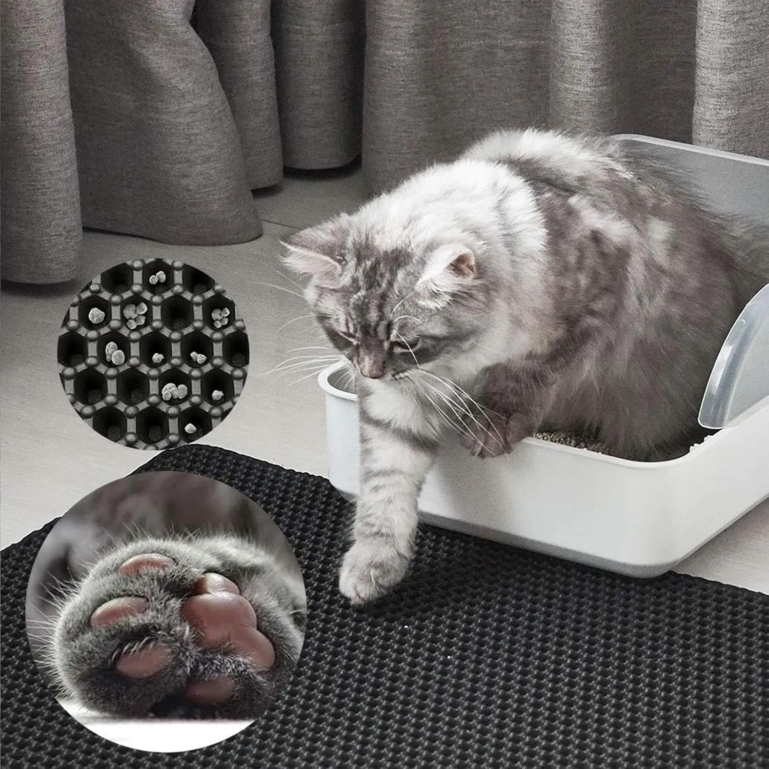 Cat Litter Mat Litter Trapping Mat, 24X35In/26X46In Double Layer Easy Clean Cat Litter Trap Mats Litter Box Rug, Less Waste,Soft On Paws,Non-Slip,24X35In-Gray
