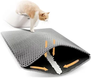 Cat Litter Mat Litter Trapping Mat, 24X35In/26X46In Double Layer Easy Clean Cat Litter Trap Mats Litter Box Rug, Less Waste,Soft On Paws,Non-Slip,24X35In-Gray