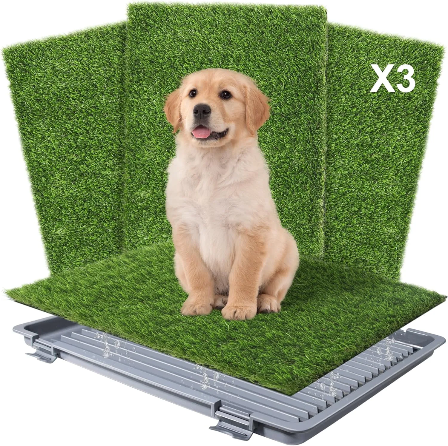 Dog Grass Pad with Tray: Reusable Training Pad with 3-Pack Replaceable Artificial Grass - Quick Absorbent Indoor Portable Dog Patio Potty, Washable Pee Pad for Small Medium to Large Dog, 22"x18" Grey