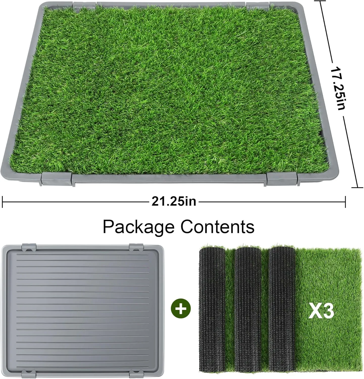 Dog Grass Pad with Tray: Reusable Training Pad with 3-Pack Replaceable Artificial Grass - Quick Absorbent Indoor Portable Dog Patio Potty, Washable Pee Pad for Small Medium to Large Dog, 22"x18" Grey