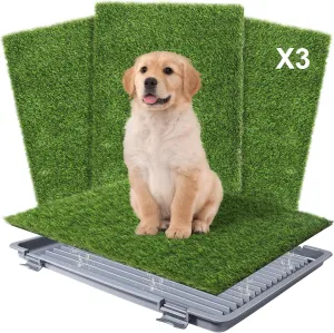 Dog Grass Pad with Tray: Reusable Training Pad with 3-Pack Replaceable Artificial Grass - Quick Absorbent Indoor Portable Dog Patio Potty, Washable Pee Pad for Small Medium to Large Dog, 22"x18" Grey