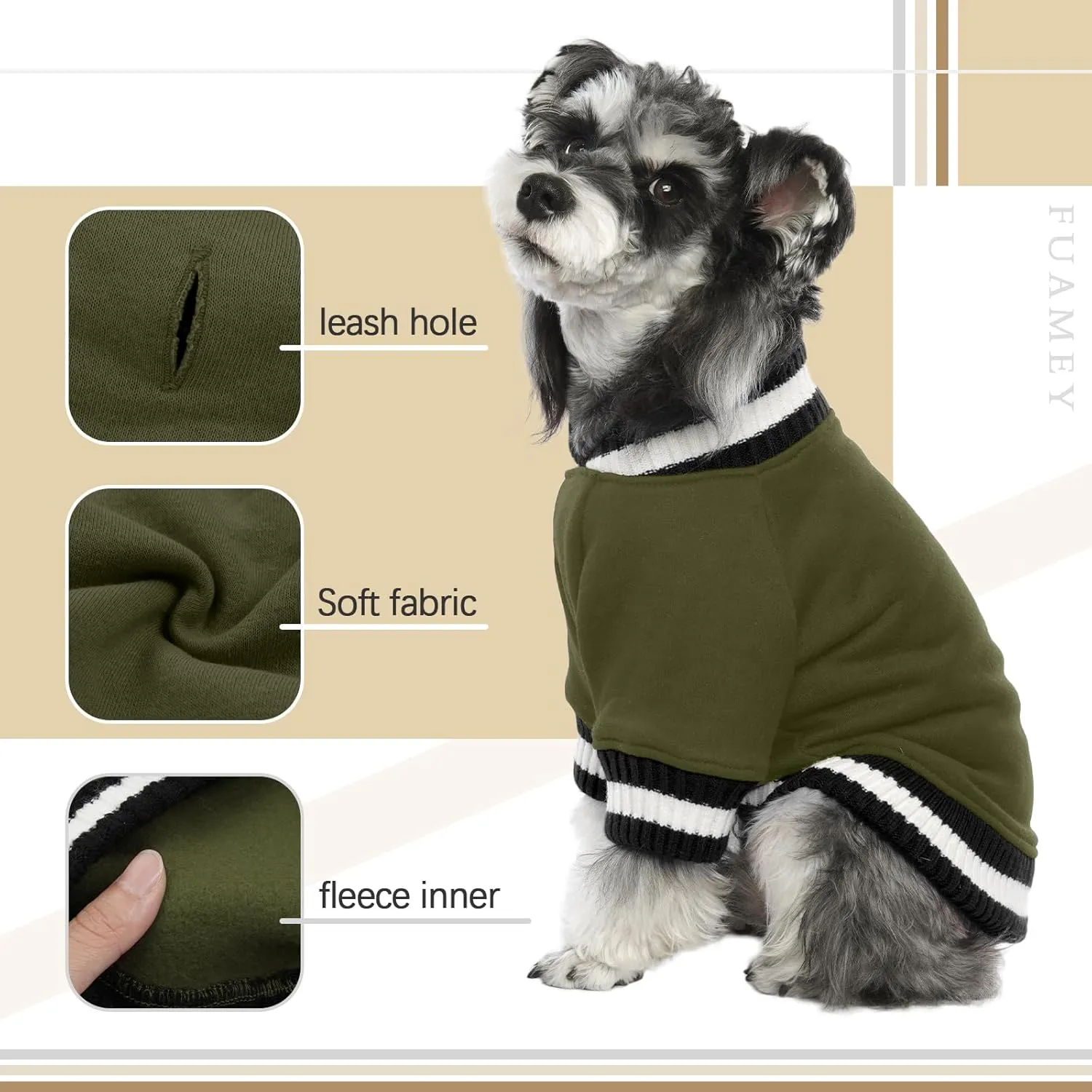 FUAMEY Dog Pullover SweatshirtDog Winter Sweaters Warm Dog Clothes Dog Vest Thick Puppy Pullover Soft Pet Fleece Sweater Cute Doggie Boy Girl Outfit for Small Medium Dogs Green M