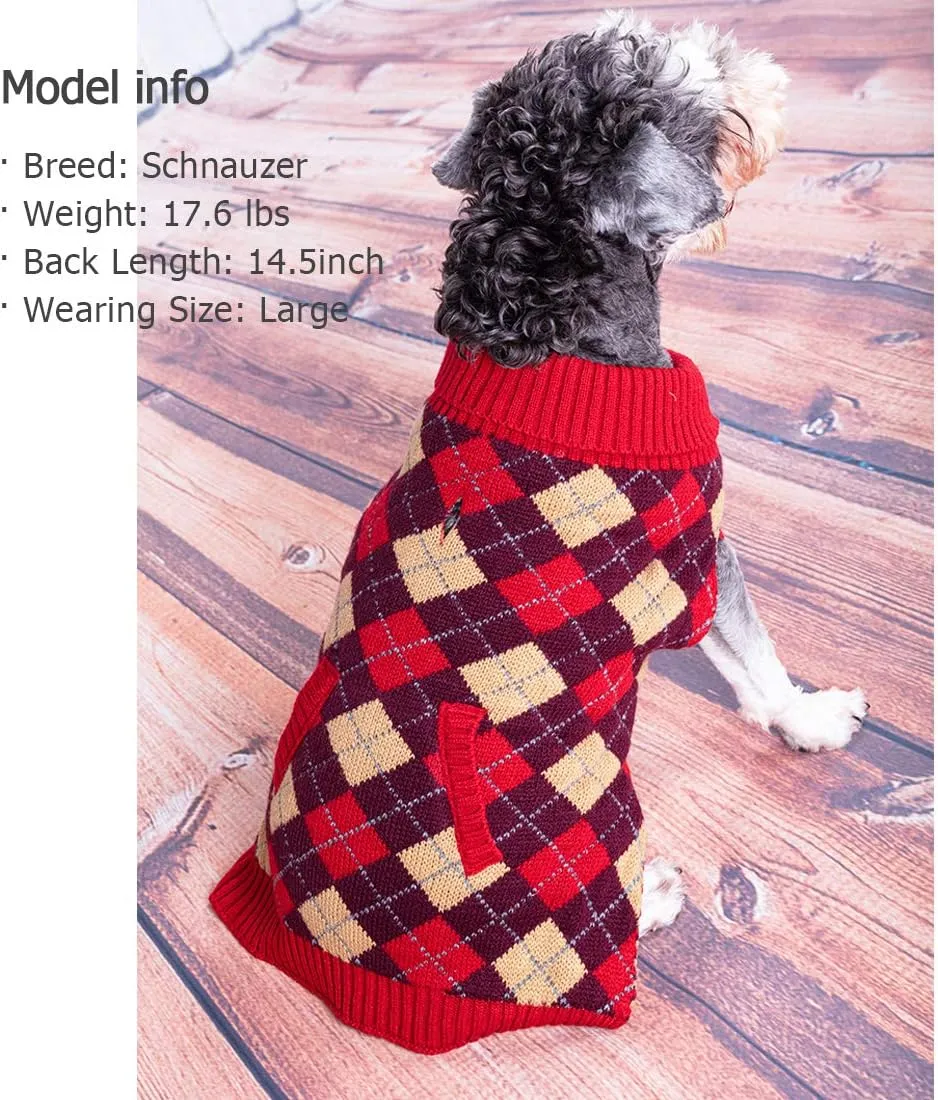 KYEESE Dog Sweaters with Leash Hole Dog Sweater Plaid Thicken Knitwear Warm Puppy Sweater for Fall Winter