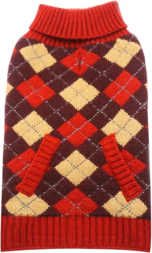 KYEESE Dog Sweaters with Leash Hole Dog Sweater Plaid Thicken Knitwear Warm Puppy Sweater for Fall Winter