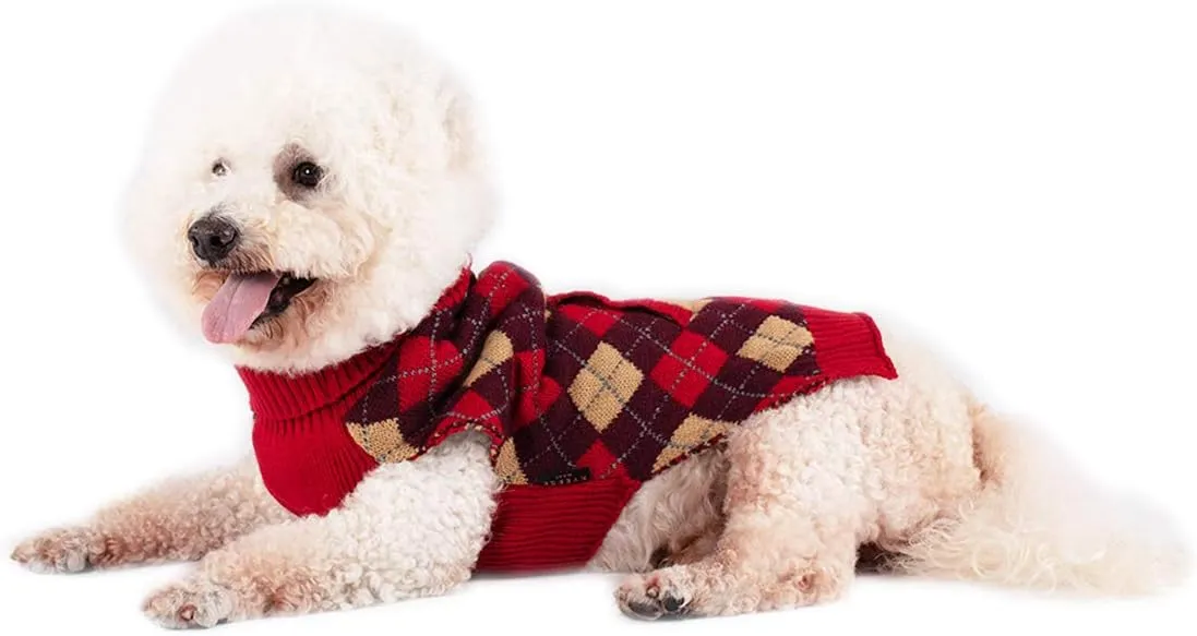 KYEESE Dog Sweaters with Leash Hole Dog Sweater Plaid Thicken Knitwear Warm Puppy Sweater for Fall Winter
