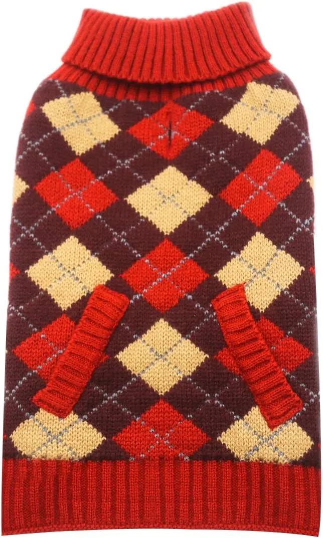 KYEESE Dog Sweaters with Leash Hole Dog Sweater Plaid Thicken Knitwear Warm Puppy Sweater for Fall Winter