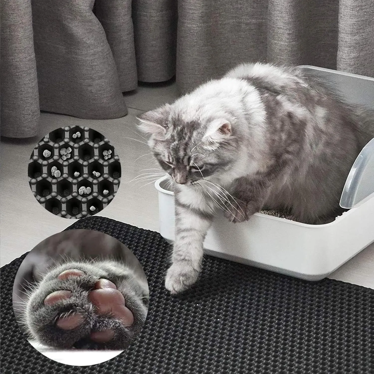 Litter Mat, 24X35In/26X46In Double Layer Easy Clean Cat Litter Trap Mat Litter Box Pads, Less Waste,Soft On Paws,Non-Slip,24X35In-Black