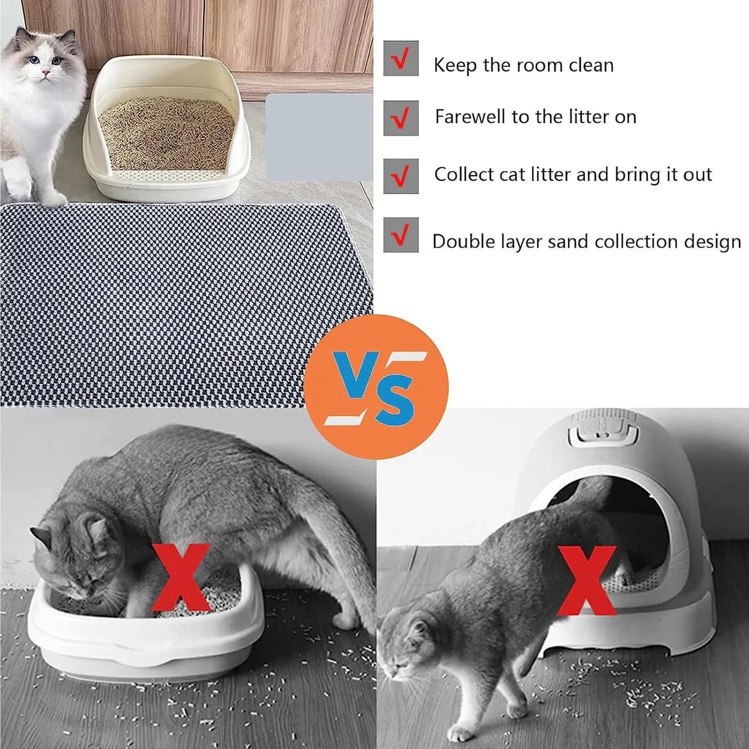 Litter Mat, 24X35In/26X46In Double Layer Easy Clean Cat Litter Trap Mat Litter Box Pads, Less Waste,Soft On Paws,Non-Slip,24X35In-Black