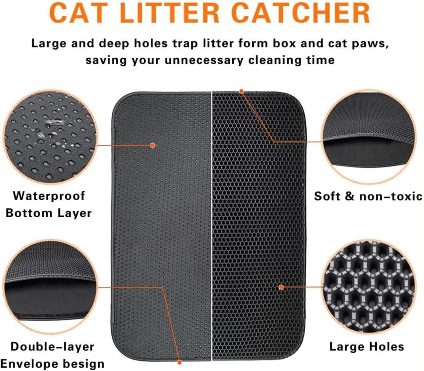 Litter Mat, 24X35In/26X46In Double Layer Easy Clean Cat Litter Trap Mat Litter Box Pads, Less Waste,Soft On Paws,Non-Slip,24X35In-Black