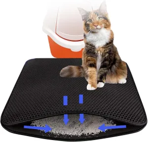 Litter Mat, 24X35In/26X46In Double Layer Easy Clean Cat Litter Trap Mat Litter Box Pads, Less Waste,Soft On Paws,Non-Slip,24X35In-Black