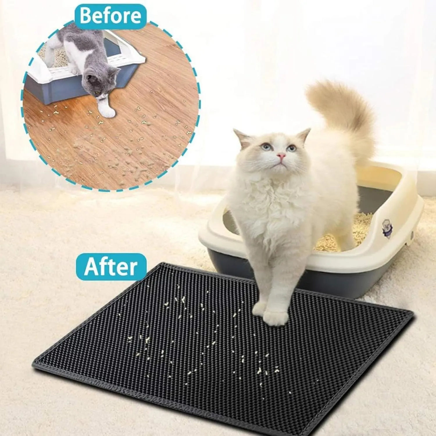Litter Mat, 24X35In/26X46In Double Layer Easy Clean Cat Litter Trap Mat Litter Catcher, Less Waste,Soft On Paws,Non-Slip,24X35In-Beige