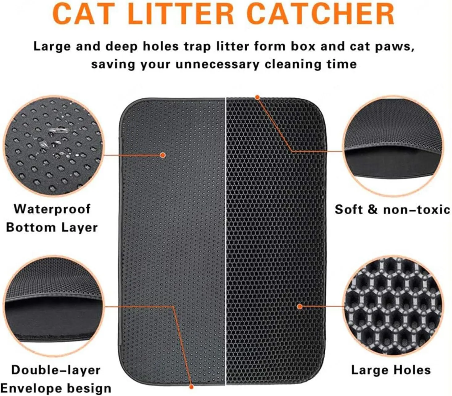 Litter Mat, 24X35In/26X46In Double Layer Easy Clean Cat Litter Trap Mat Litter Catcher, Less Waste,Soft On Paws,Non-Slip,24X35In-Beige