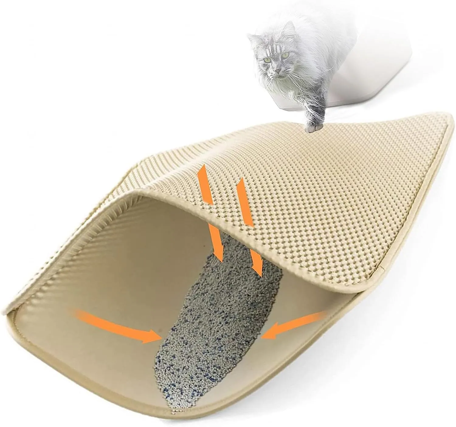 Litter Mat, 24X35In/26X46In Double Layer Easy Clean Cat Litter Trap Mat Litter Catcher, Less Waste,Soft On Paws,Non-Slip,24X35In-Beige