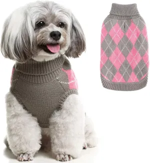 PAWCHIE Classic Dog Sweater Knit Turtleneck, Plaid Knitwear Sweaters, Warm Clothes for Small Dogs