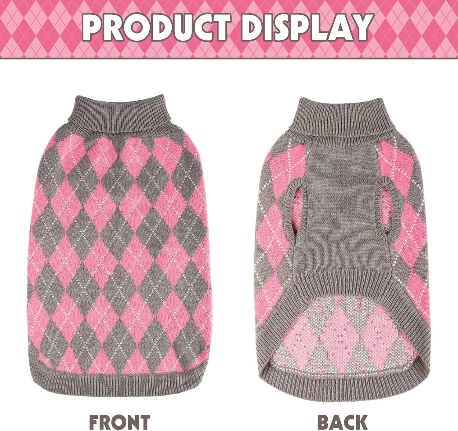 PAWCHIE Classic Dog Sweater Knit Turtleneck, Plaid Knitwear Sweaters, Warm Clothes for Small Dogs