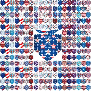 Reginary 180 Pcs 4th of July Dog Bandanas Bulk Hawaiian Triangle Dog Scarfs Bib Bandanas Plaid Flamingo Pet Triangle Bibs Kerchief Adjustable Bandana for Pet Grooming Costume Accessory(Flag)