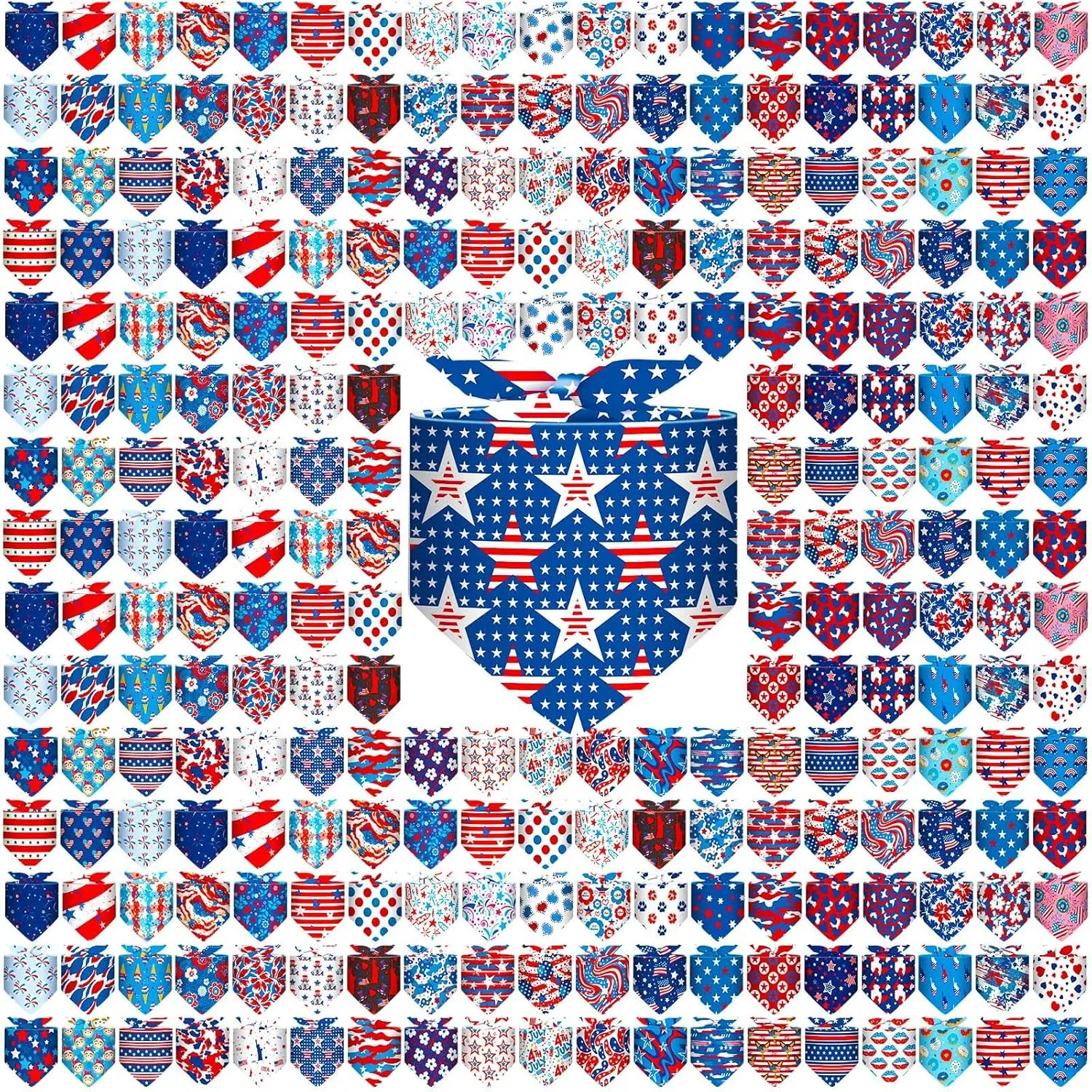 Reginary 180 Pcs 4th of July Dog Bandanas Bulk Hawaiian Triangle Dog Scarfs Bib Bandanas Plaid Flamingo Pet Triangle Bibs Kerchief Adjustable Bandana for Pet Grooming Costume Accessory(Flag)