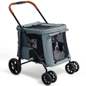Scout Pet Stroller, 4-Wheel Design for Small/Medium Dogs - One-Button Fold, Adjustable Mesh Windows & Shades, 360 Swivel Front Wheels, Rear Wheel Brake for Safety