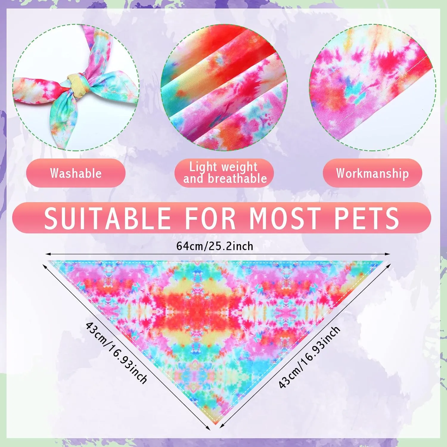 Silkfly 50 Pcs Tie Dye Dog Bandanas Bulk Spring Summer for Pet Grooming Salon Triangle Washable Dog Bib Kerchief for Large Pet Birthday Party(Large)