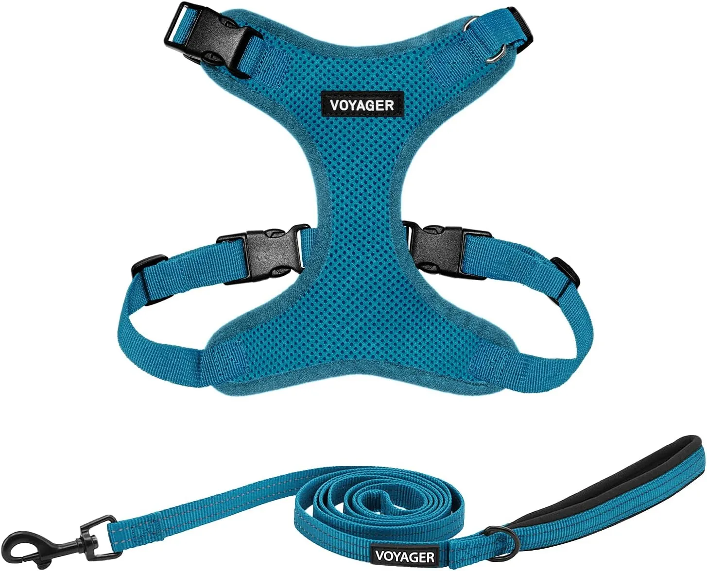 Voyager Step-in Lock Dog Harness w Reflective Dog Leash Combo Set with Neoprene Handle 5ft - Supports Small, Medium and Large Breed Puppies/Cats by Best Pet Supplies - Turquoise, S