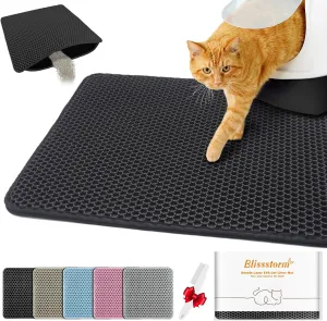 Waterproof Cat Litter Mat, Double Layer EVA, Odor-Free Large Grid, Urine Proof, Easy Cleanup (Black, 18 x 24)